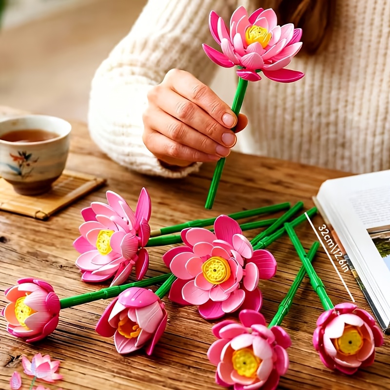 Never-Wilting Pink Lotus Flower Bouquet Building Blocks